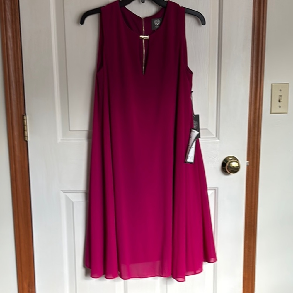 Vince Camuto Pink A-line Midi Dress with V-neck for Wedding Guest